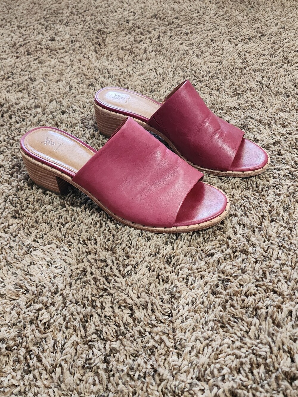 Frye Women's Open Toe Slide Mule Block Heel Plum Color 8.5 Cottagecore